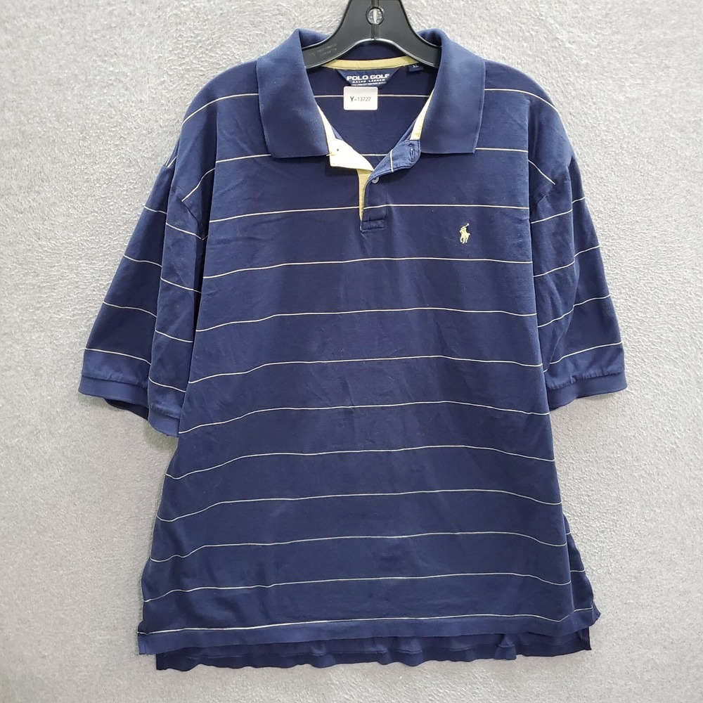 VINTAGE Polo Golf Ralph Lauren Men Polo Shirt XL Blue Striped Logo Embroidered